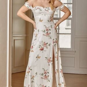 Lulus “Capture a Heart” Floral White Off-Shoulder Dress
